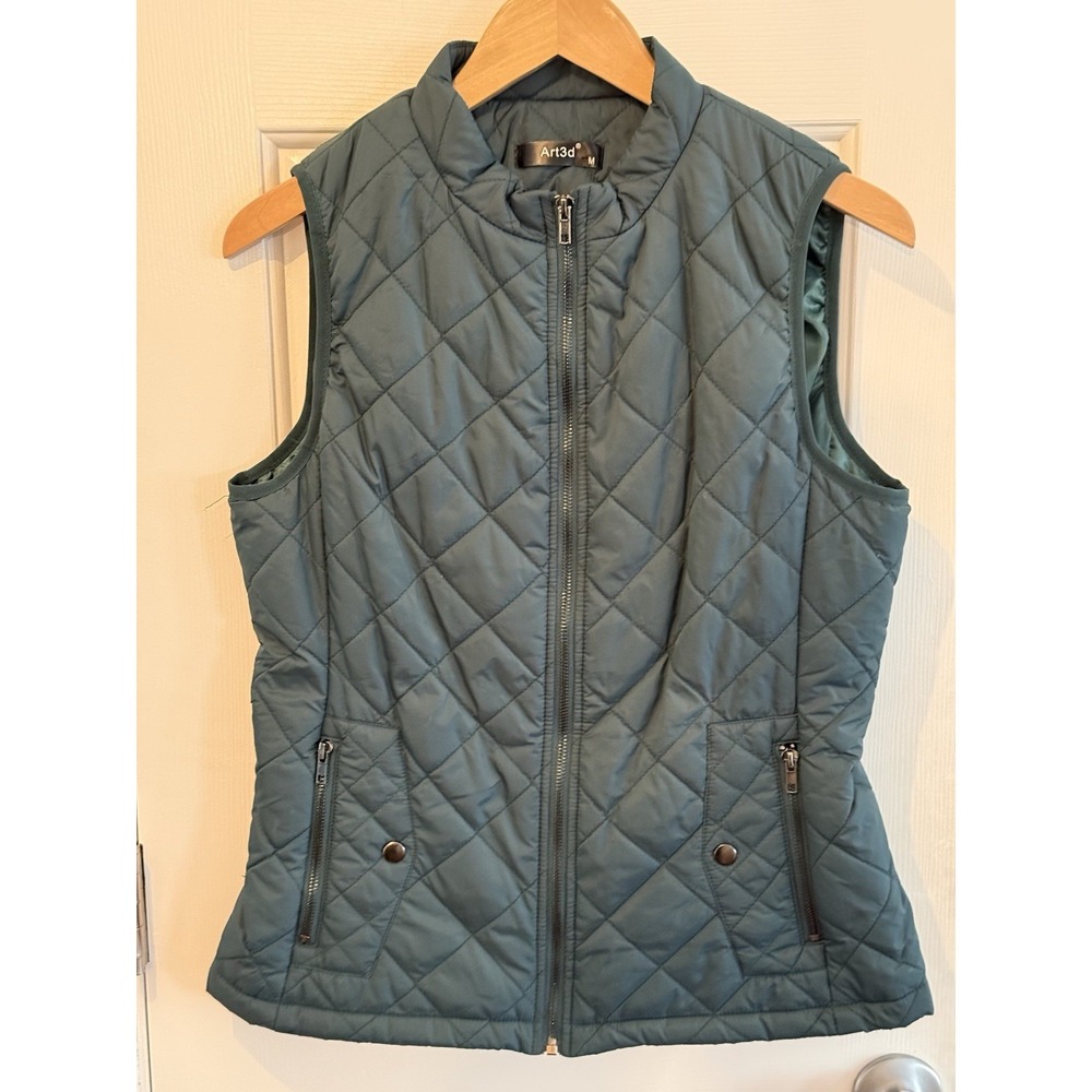 Art 3d Green Fall Winter Casual Puff Vest Women Size Medium Outdoors Classic